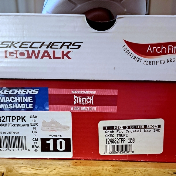 Women`s Skechers GO Walk Arch Fit - Crystal Waves Sneaker 124882-TPPK Taupe/p 10 - Picture 6 of 15